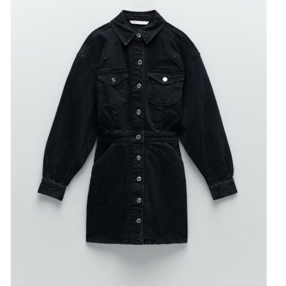 Chic Black Denim Shirt Dress